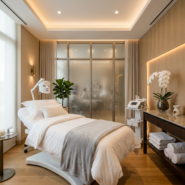 Onyx & Co treatment room — minimalist clinical luxury