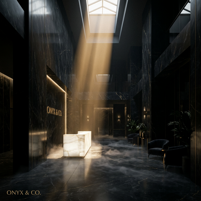 Onyx & Co marble lobby — cinematic entrance